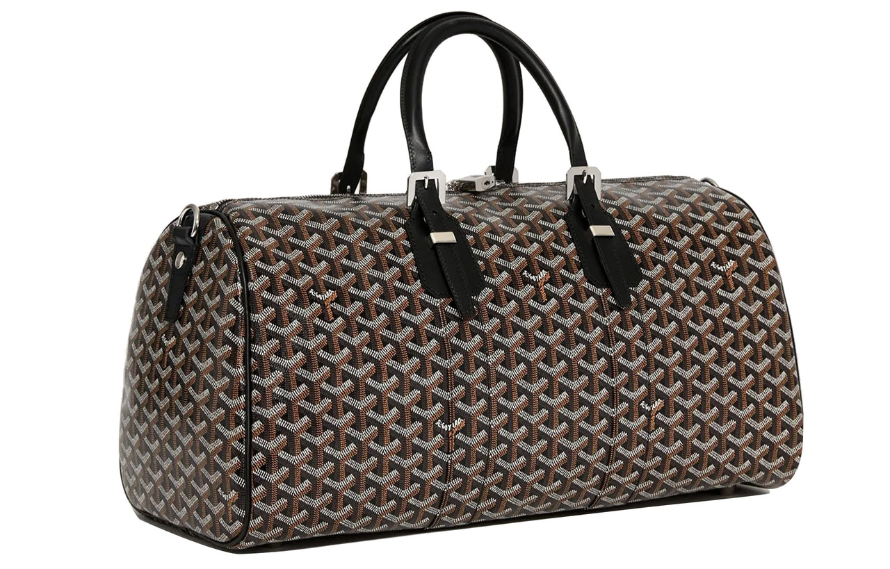 Boston Canvas With Leather Portable Crossbody Travel Bag Medium Size Unisex Black