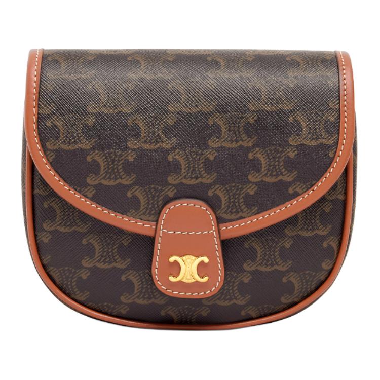 CELINE Besace Arc De Triomphe Cow Leather Binding Shoulder Bag Crossbody Bag Mini Women's Tawny