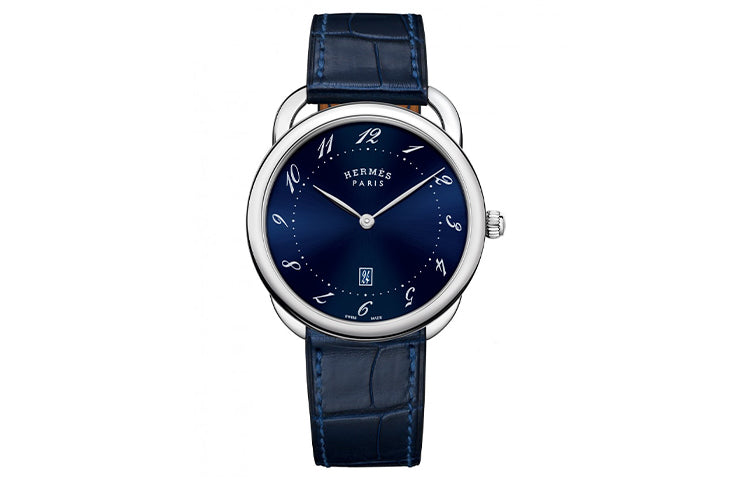 HERMES Arceau Collection Wrist Watch Quartz Movement Genuine Leather Strap 40mm Blue Dial Men's Watches W044824WW00