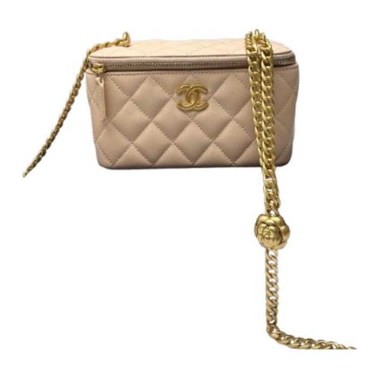 CHANEL Sheepskin Shoulder Bag Medium Size Women's Beige