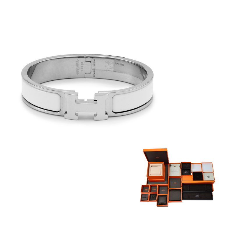 HERMES Bracelet Narrow Clic Clac H Enamel Pm White