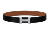 HERMES Cow Leather Leather Belts Unisex Black/Gold Width: 3.8cm