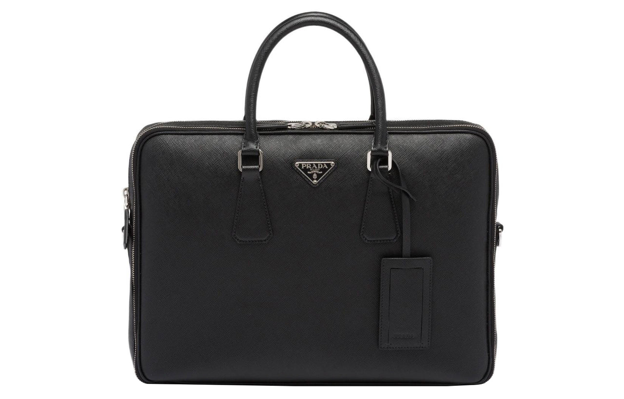 PRADA Saffiano Leather Portable Briefcases Men's Black