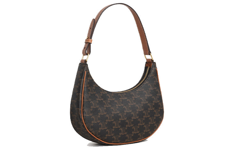 CELINE AVA Cow Leather Underarm Shoulder Bag Trumpets Women's Tawny