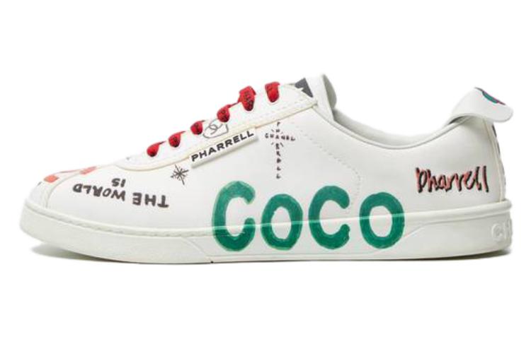 Pharrell x CHANEL Logos Stylish Skateboarding Shoes Women's White