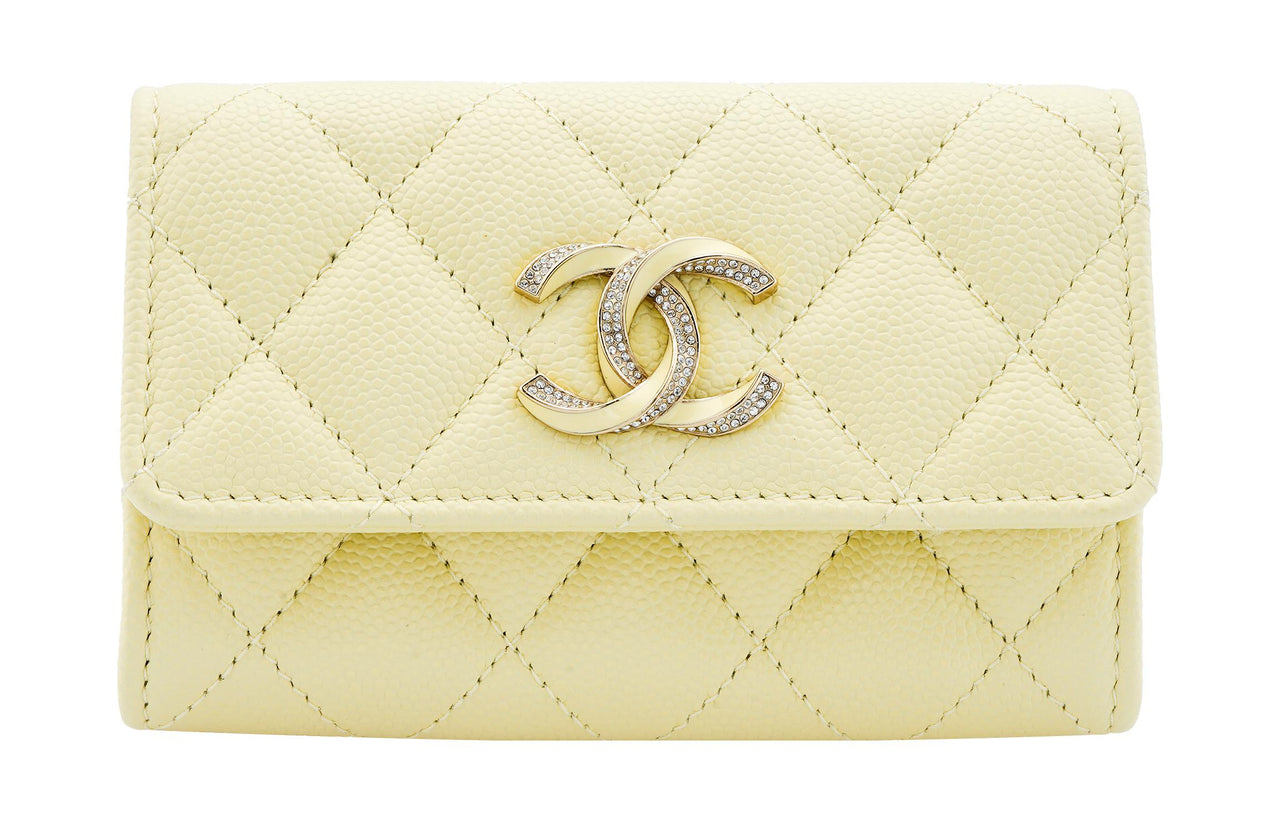 CHANEL Calfskin Wallet, Card Holder Women's Light Yellow