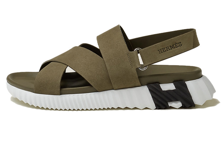 HERMES Electric Beach Sandals Men's Khaki Green