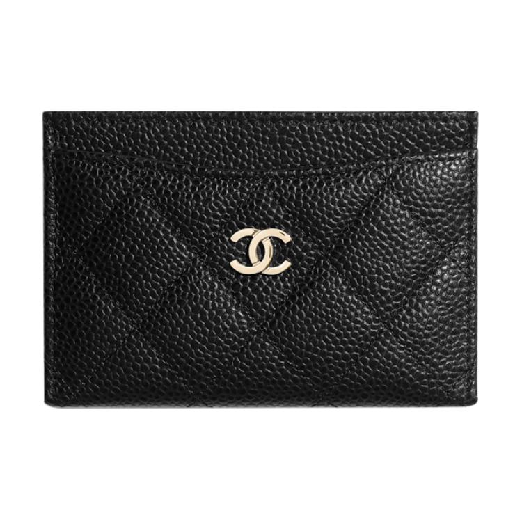 CHANEL Grained Embossed Cow Leather Card Sleeve Card Holder Unisex Black