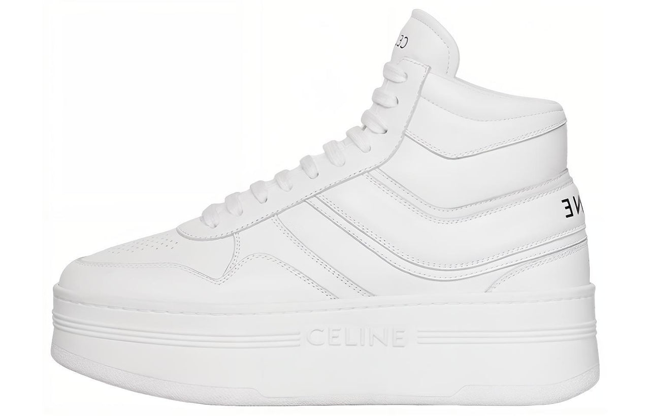 CELINE Block Mid Top Stylish Skateboarding Shoes Women's White