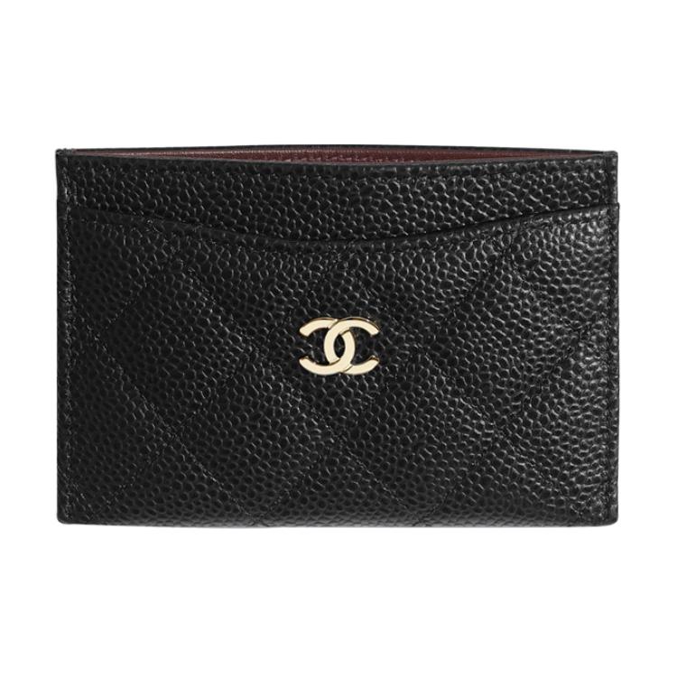 CHANEL Grained Embossed Cow Leather Card Sleeve Card Holder Unisex Black