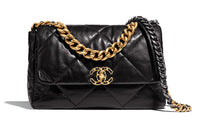 CHANEL 19 Large Handbag Shiny Lambskin Gold-tone Silver-tone