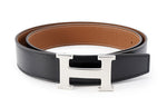 HERMES Cow Leather Belt Men's Black/Gold Width: 3.2cm