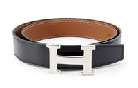 HERMES Cow Leather Belt Men's Black/Gold Width: 3.2cm