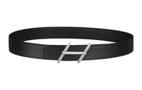 HERMES Double-Sided Elegant Elegance Silver Buckle Togo Calfskin Double-Sided Leather Belt Men's Black Width: 3.2cm