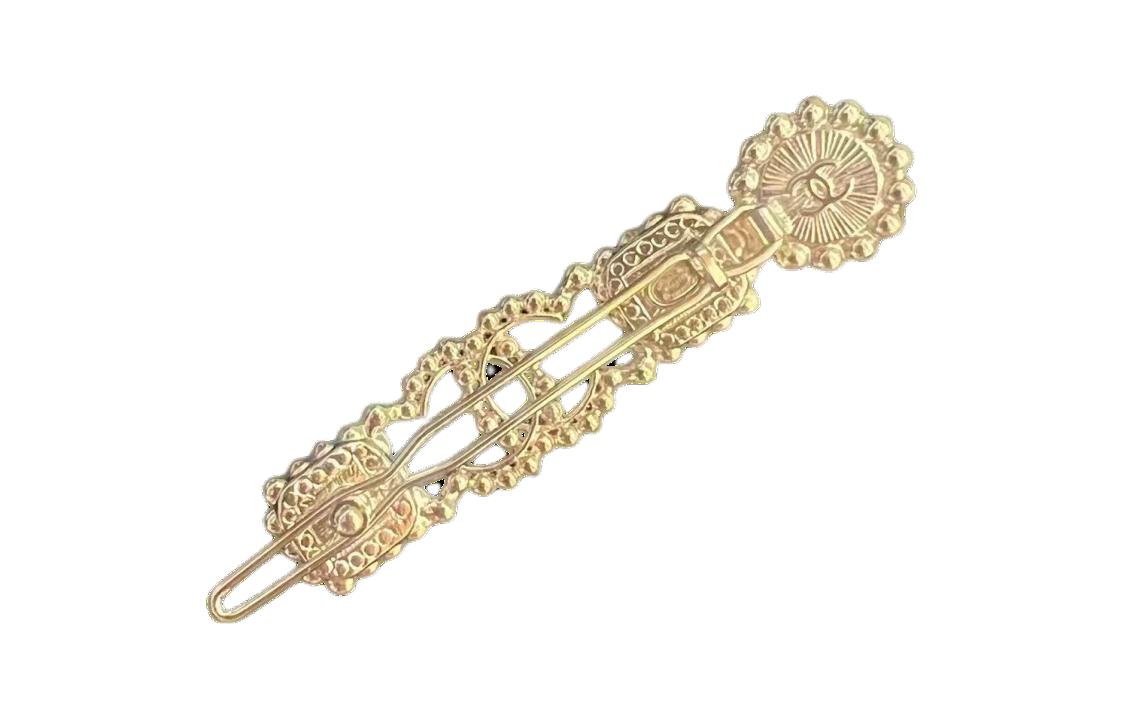 CHANEL Metal Artificial Pearl Colored Glaze Rhinestone Hair Clips Women's Gold
