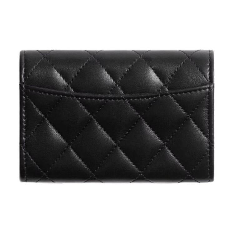 CHANEL Sheepskin Card Holder Women's Dark Gray