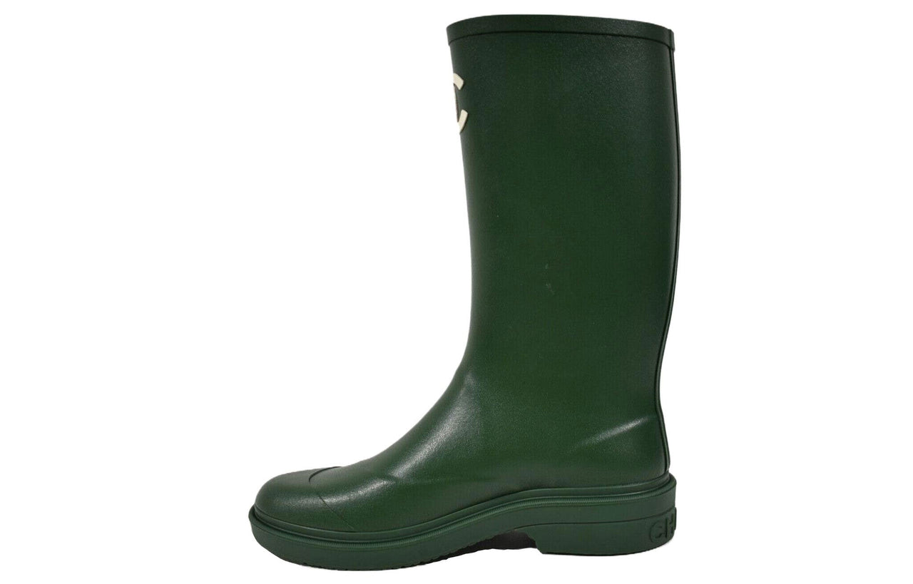 CHANEL Mid Calf Boots Women's Dark Green