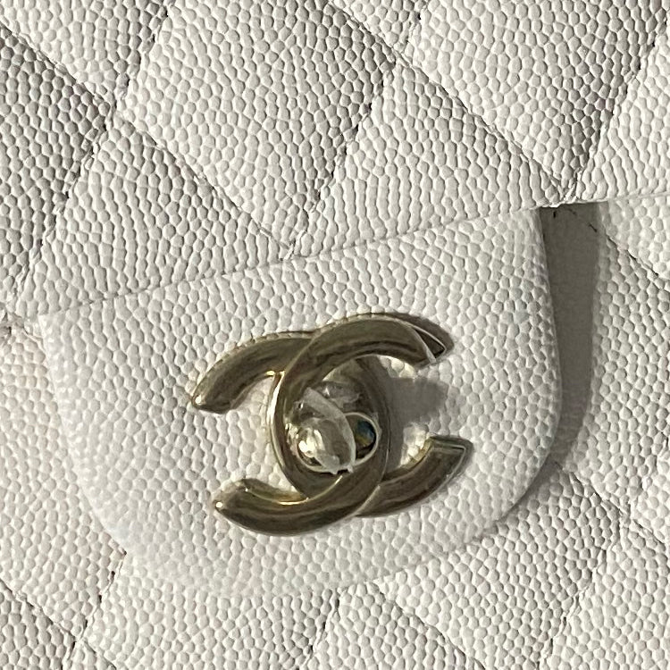 CHANEL Classic Flap CF Grain Embossed Cow Leather Flap Bag, Shoulder Bag, Crossbody Bag Regular Women's White