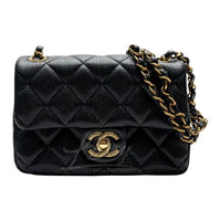 CHANEL Fish Paste Leather Shoulder Bag Mini Women's Black