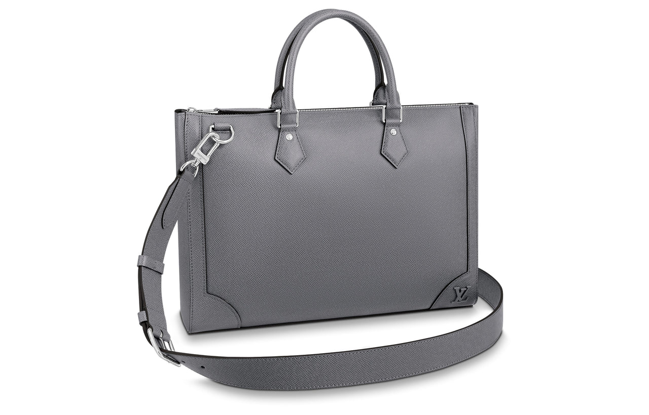 LOUIS VUITTON Taïga Cow Leather Portable One Shoulder Crossbody Briefcases Men's Gray