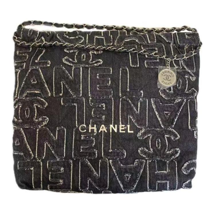 CHANEL Denim Handbag Shoulder Bag Medium Size Women's Black