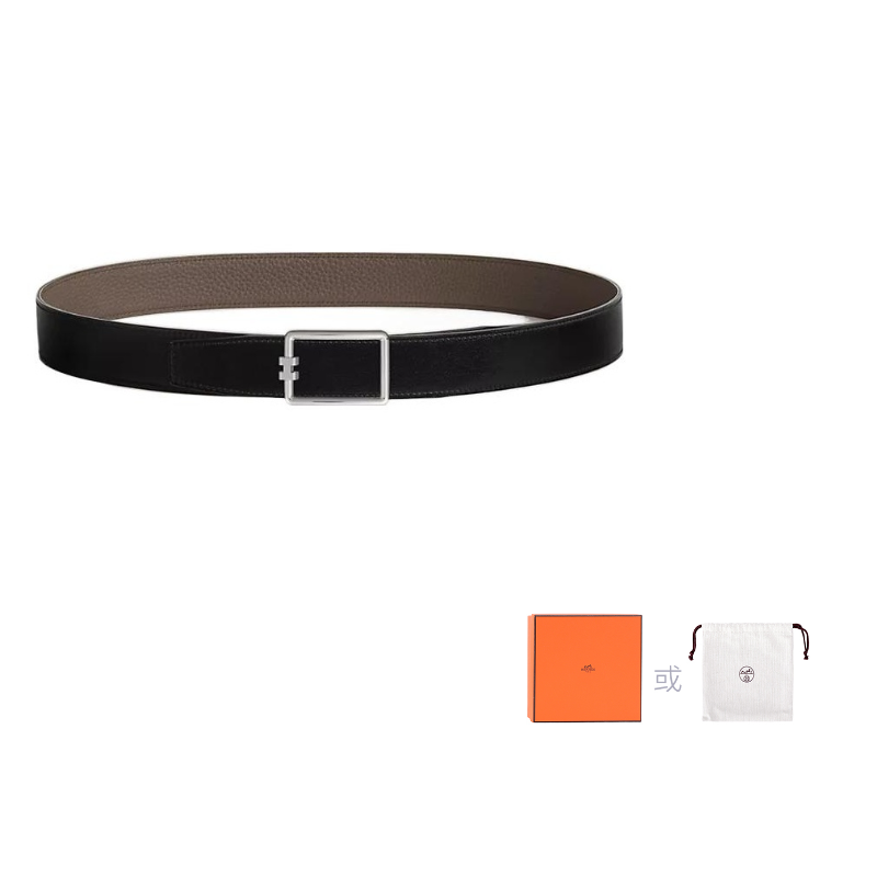 HERMES Calfskin Leather Belts Unisex Black Width: 3.2cm