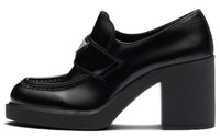 PRADA Chocolate High Heeled 85mm Loafers Black Brushed Leather Women's