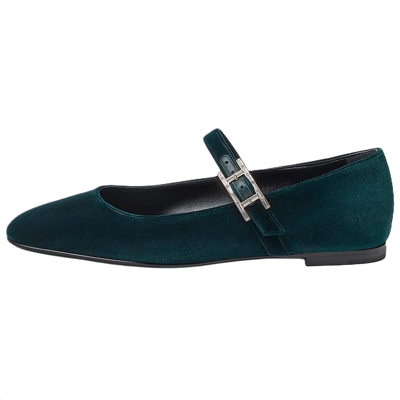 HERMES Jane Flat Mary Jane Shoes Women's Dark Green