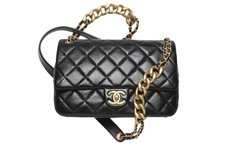 CHANEL 22P Lambskin Mouth Cover Bag Chain Bag Crossbody Bag Shoulder Bag Women's Black