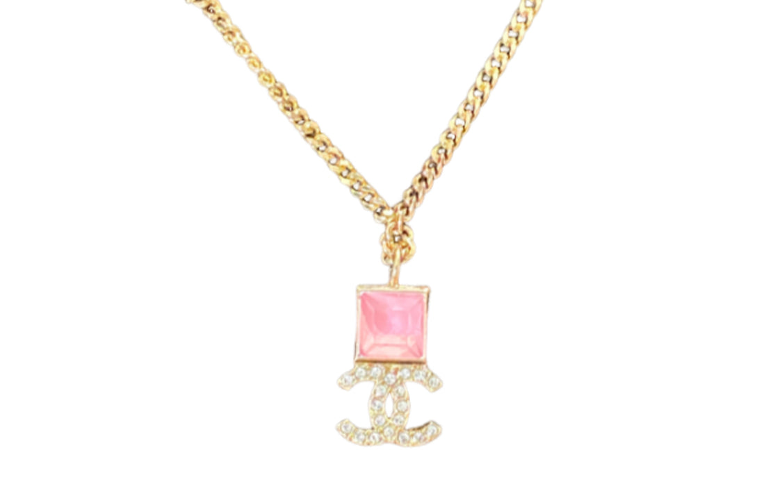 CHANEL Rhinestone Necklaces Unisex Gold