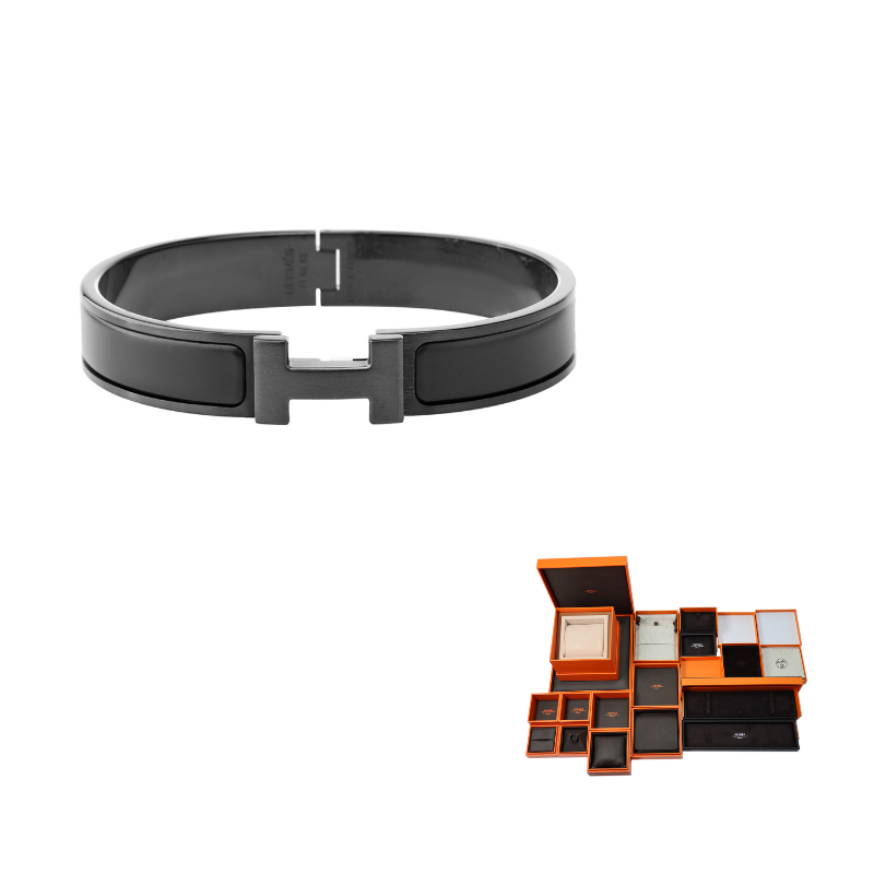 HERMES Gold Plated Bangles Men's Black