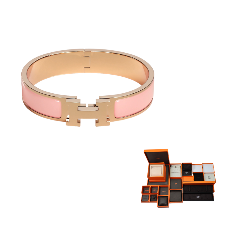 HERMES Enamel Bangles Women's Pink/Rose Gold