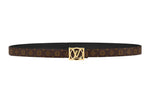 LOUIS VUITTON Classic Logo Smooth Buckle Leather Canvas Leather Belts Women's Black Width 1.8CM