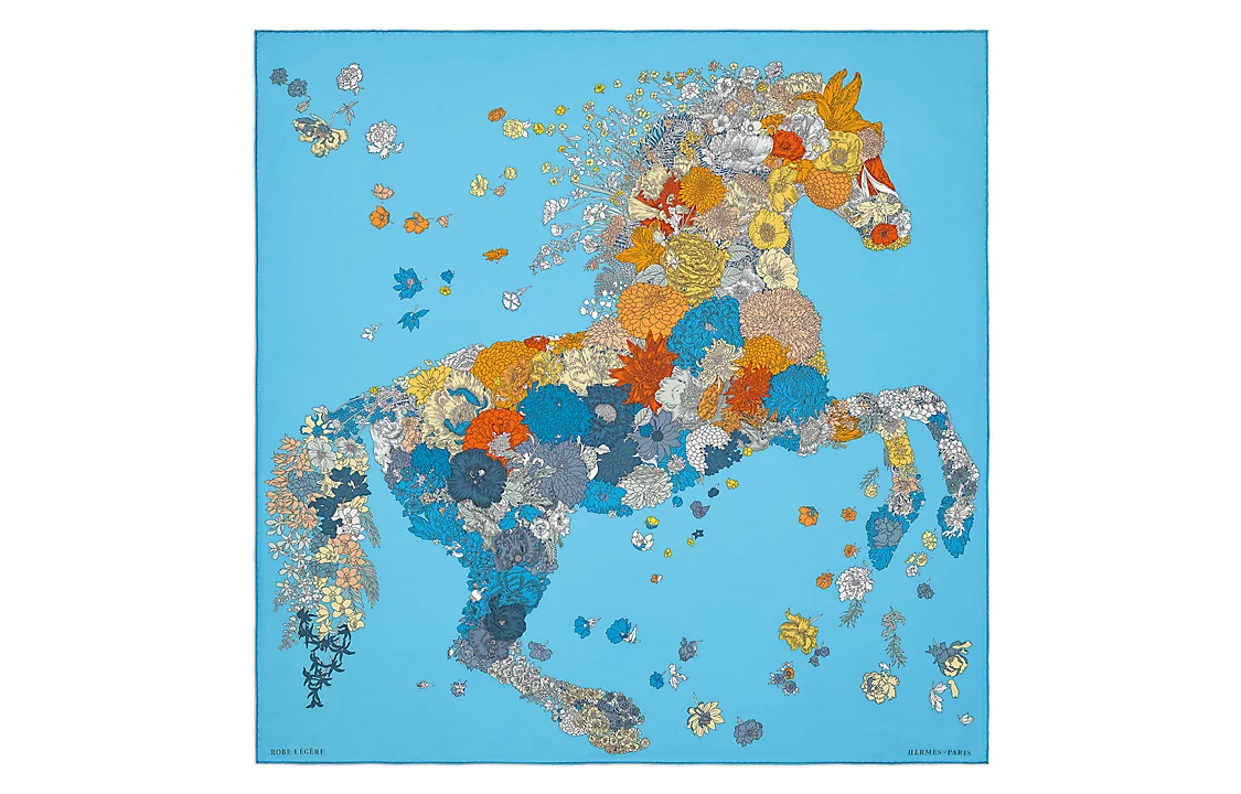 HERMES Silk Silk Scarf Women's Blue