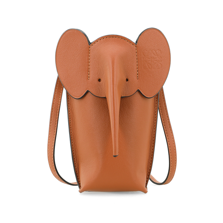 LOEWE Elephant Pocket Classic Calfskin Crossbody Bag With Cell Phone Pouch Regular Women's Brown