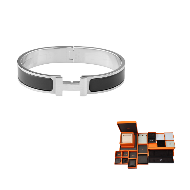 HERMES Palladium Plated Bangles Unisex Matte Black