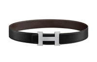 HERMES Comfortable Silver Buckle Togo Calfskin Double-Sided Leather Belt Men's Black Width: 3.8cm