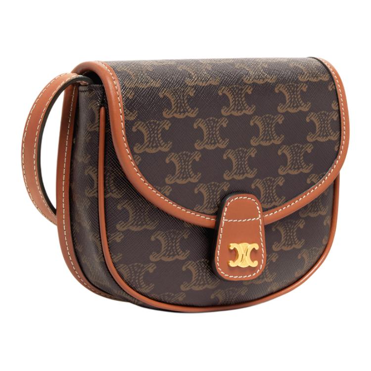 CELINE Besace Arc De Triomphe Cow Leather Binding Shoulder Bag Crossbody Bag Mini Women's Tawny