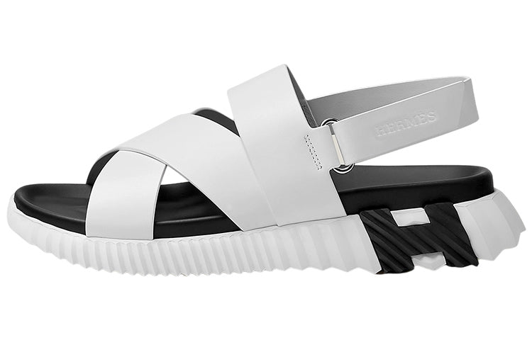 HERMES Electric Strap Sandals Men's White Black