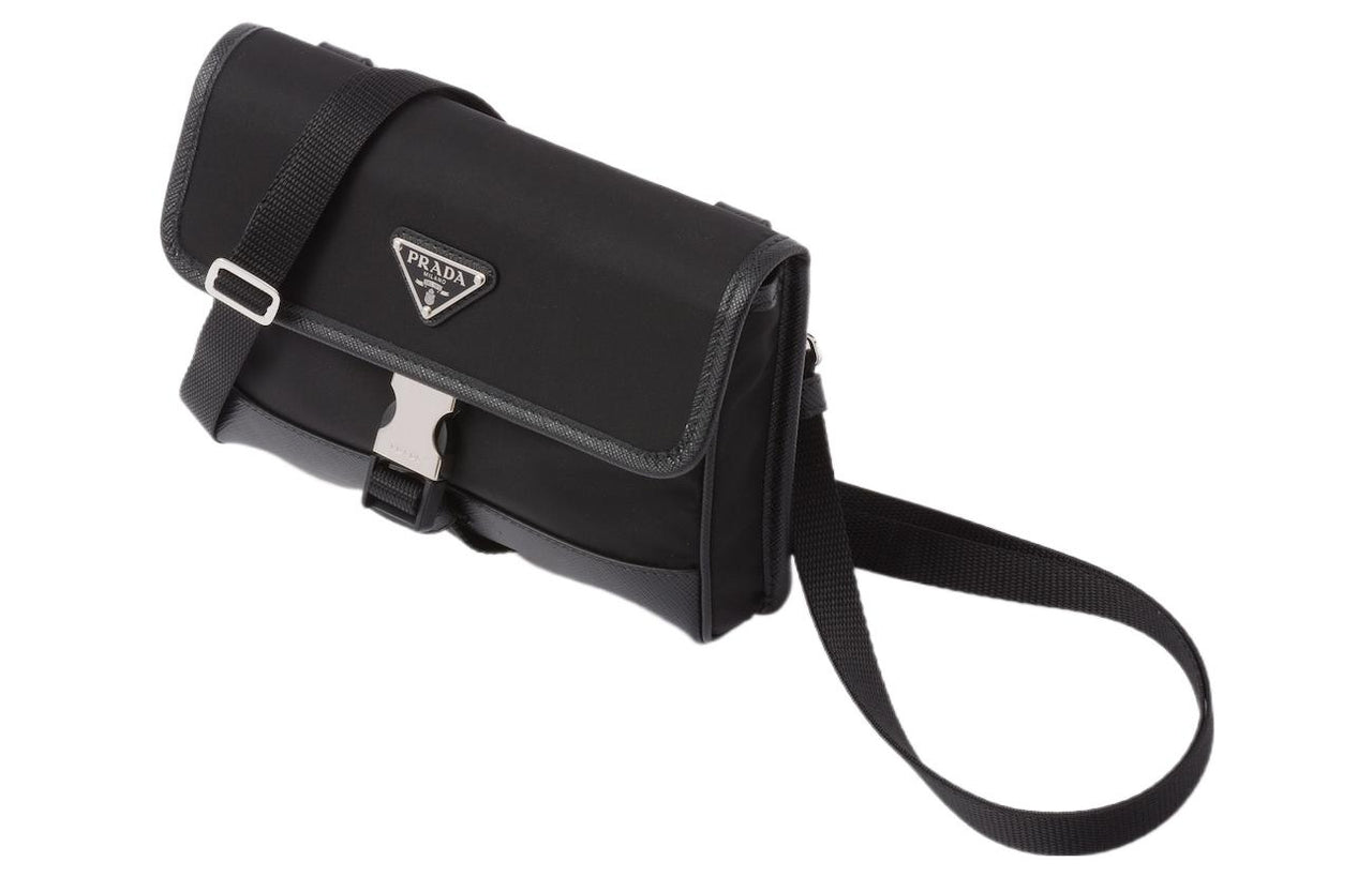 PRADA Saffiano Recycled Nylon Saffiano Leather Camera Bags Cell Phone Pouch Regular Unisex Black