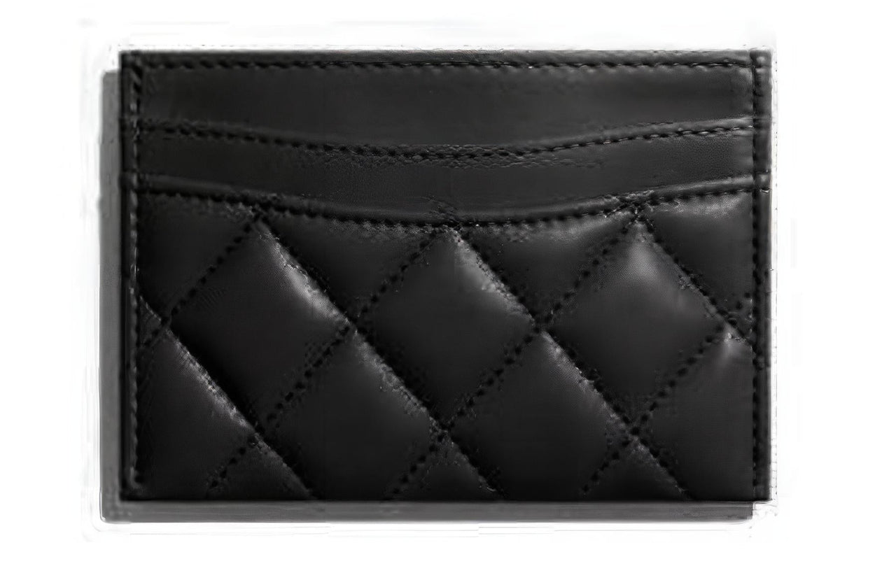 CHANEL Lambskin Card Holder Women's Black
