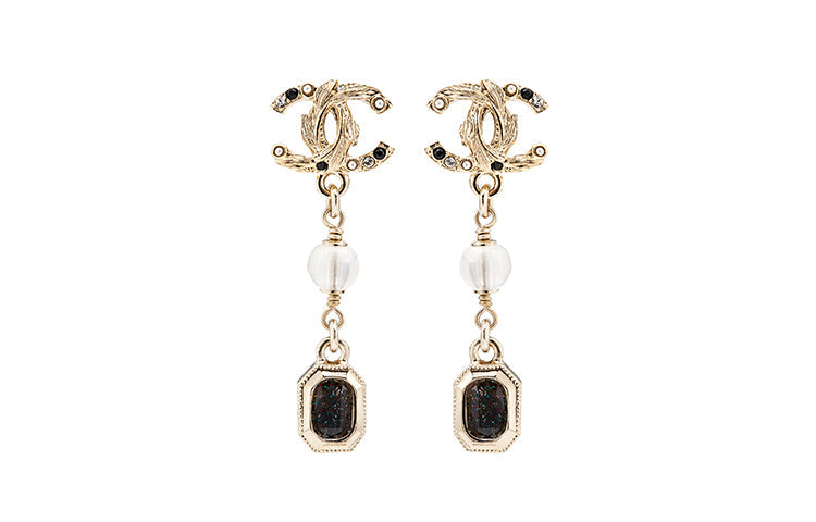 CHANEL Metal Earrings Women's Gold/Black