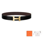 HERMES Cow Leather Leather Belts Men's Black/Chocolate Width: 3.8cm