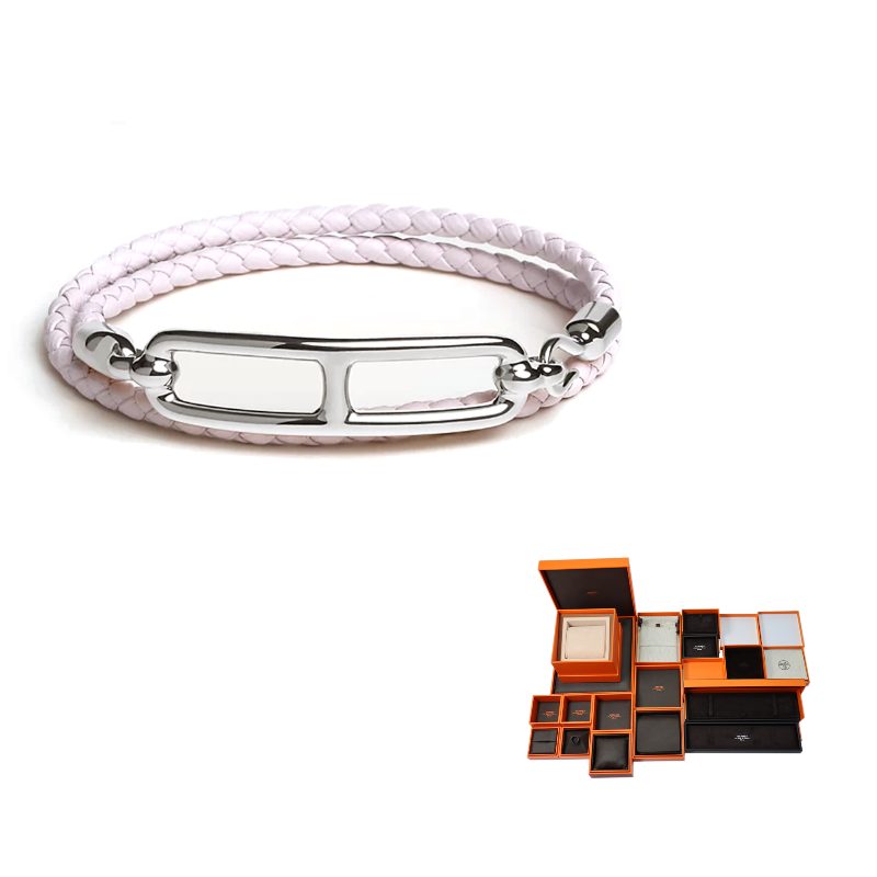 HERMES Palladium-Plated Calfskin Bracelets Women's Light Purple