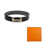 HERMES Togo Calfskin Double-Sided Leather Belt Men's Black/Tin Gray Width: 3.2cm
