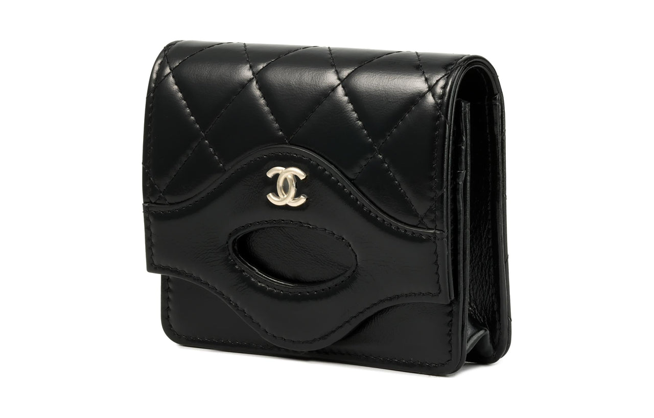 CHANEL Shiny Calfskin Coin Purses Card Holders Women's Black