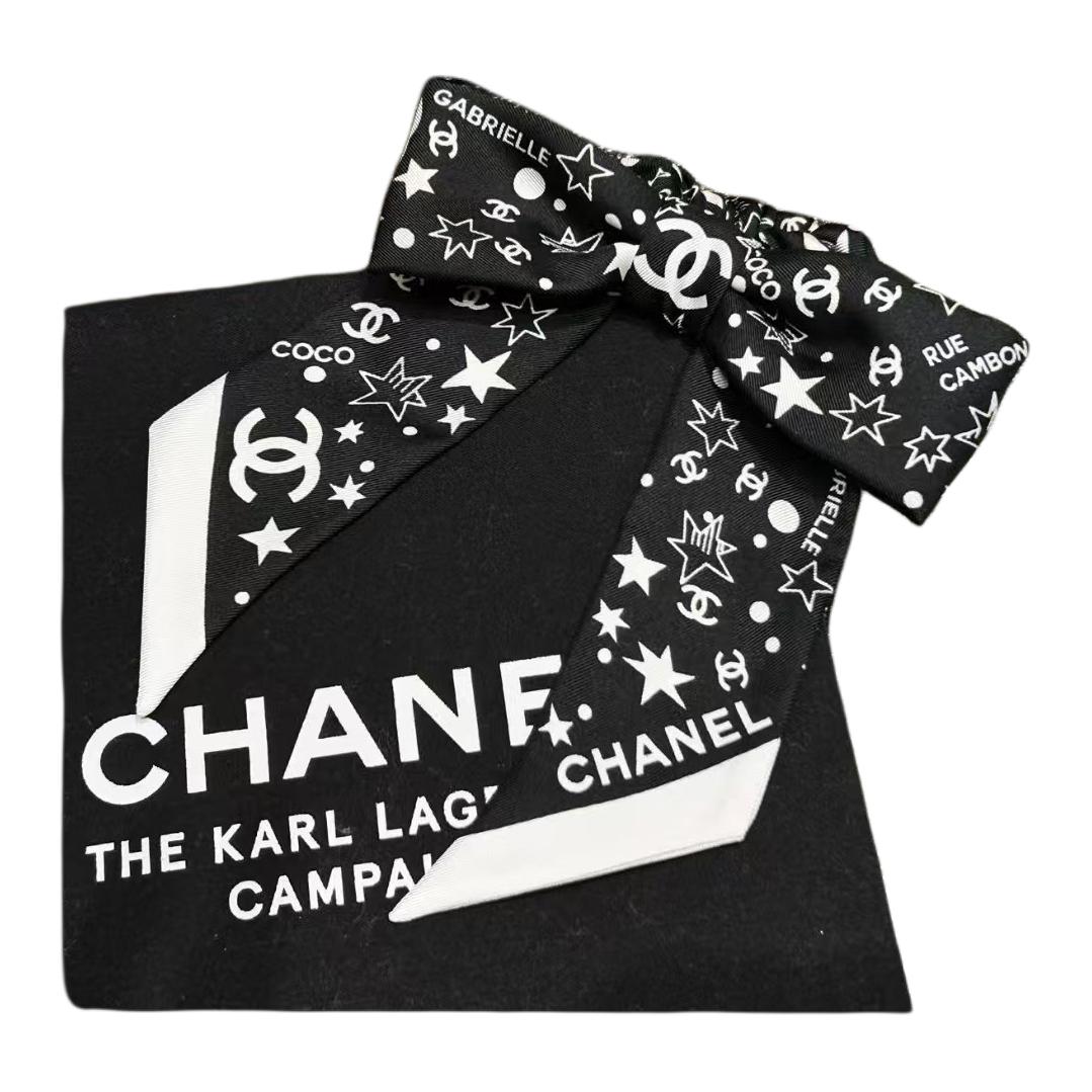 CHANEL Mulberry Silk Hair Tie Women's Black