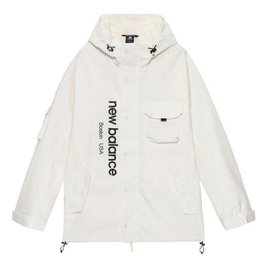 New Balance Men's New Balance Logo Printing Cargo Woven Hooded Jacket White AMJ13392-IV