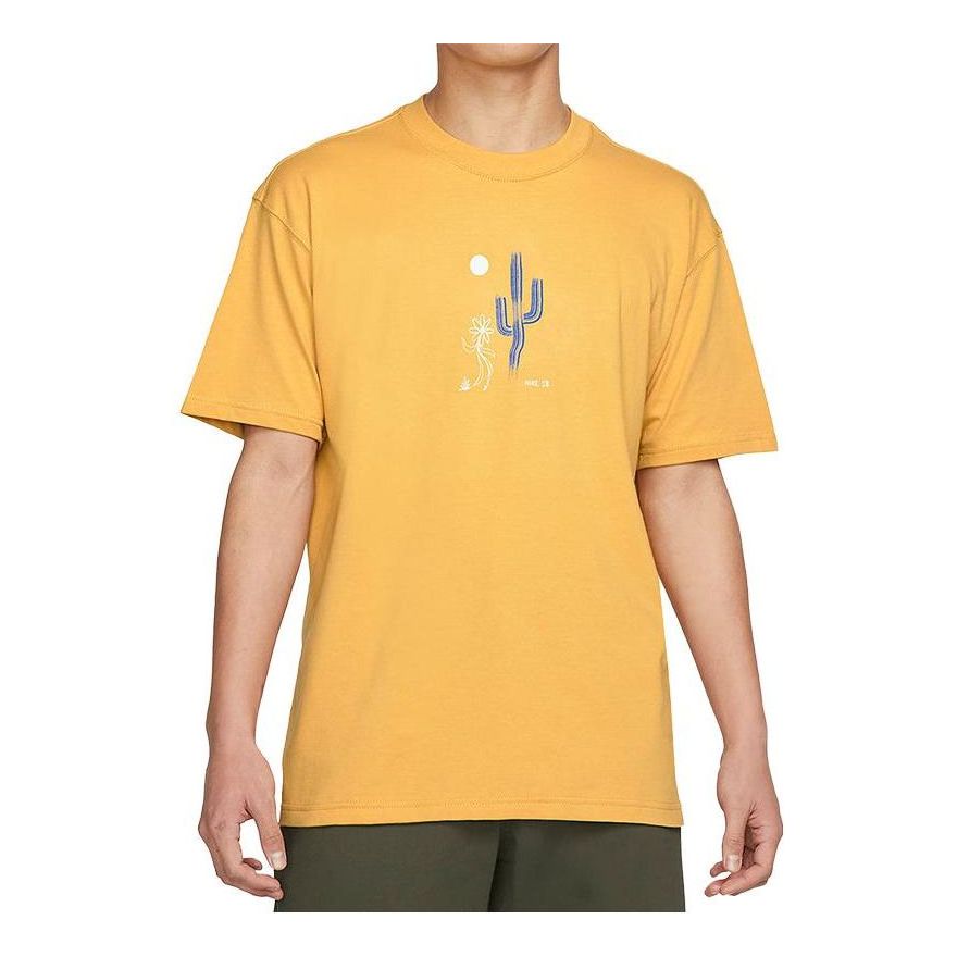 Men's Nike SB Funny Cactus Flower Pattern Printing Short Sleeve Yellow T-Shirt DQ1861-777