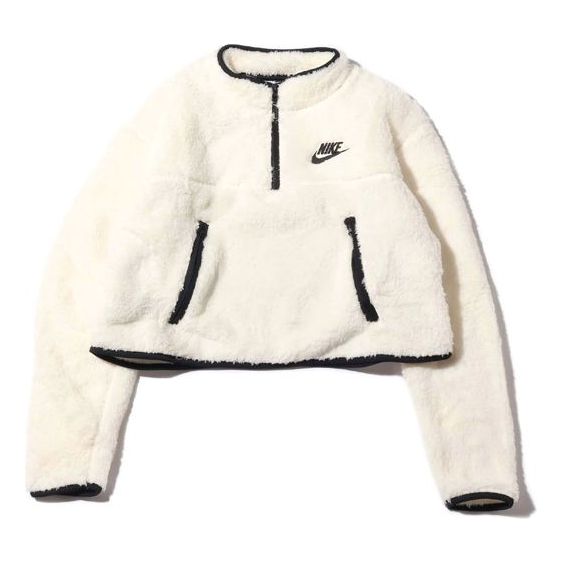 (WMNS) Nike Sportswear AS Nike Sportswear FLC QZ Crop Plush Jacket White CJ6283-110
